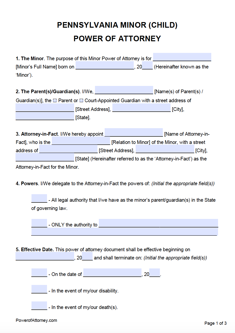 Durable Power Of Attorney Forms Printable Pa