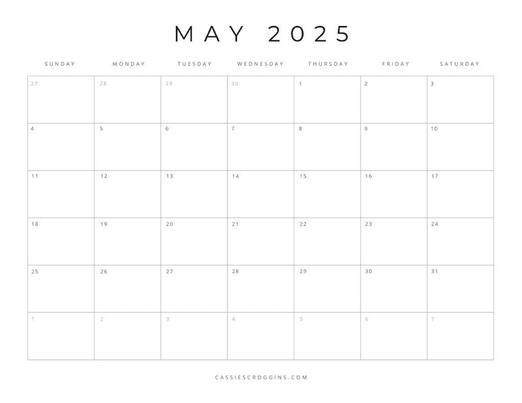 8x10 Free Printable Blank Calendar