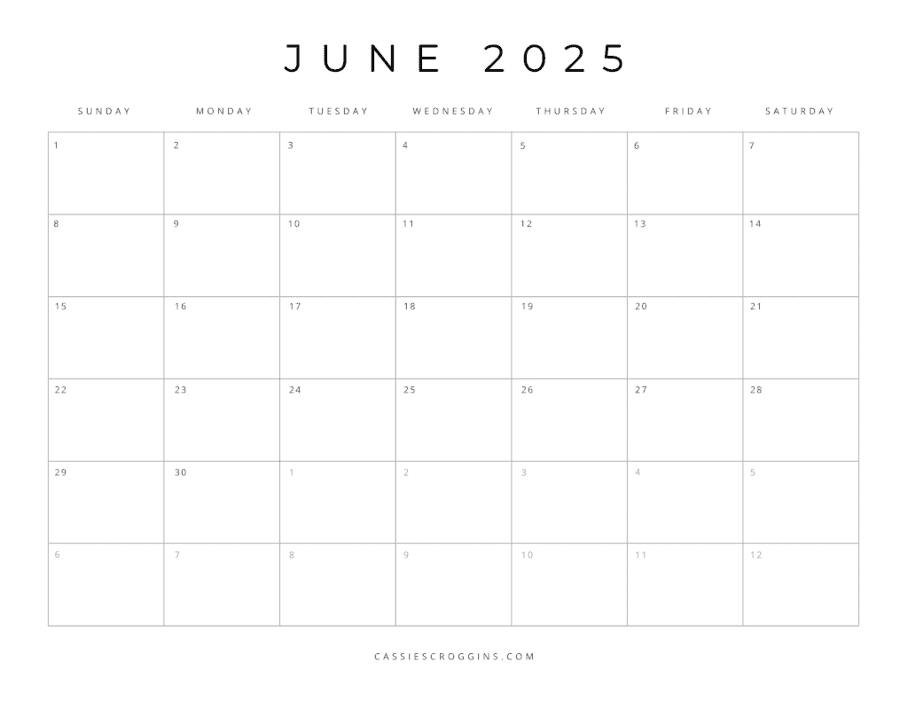 Printable Blank June Calendar