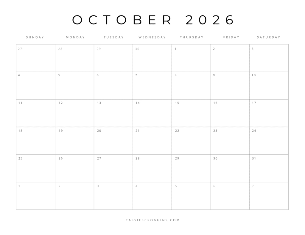 Printable Blank 2026 Calendars