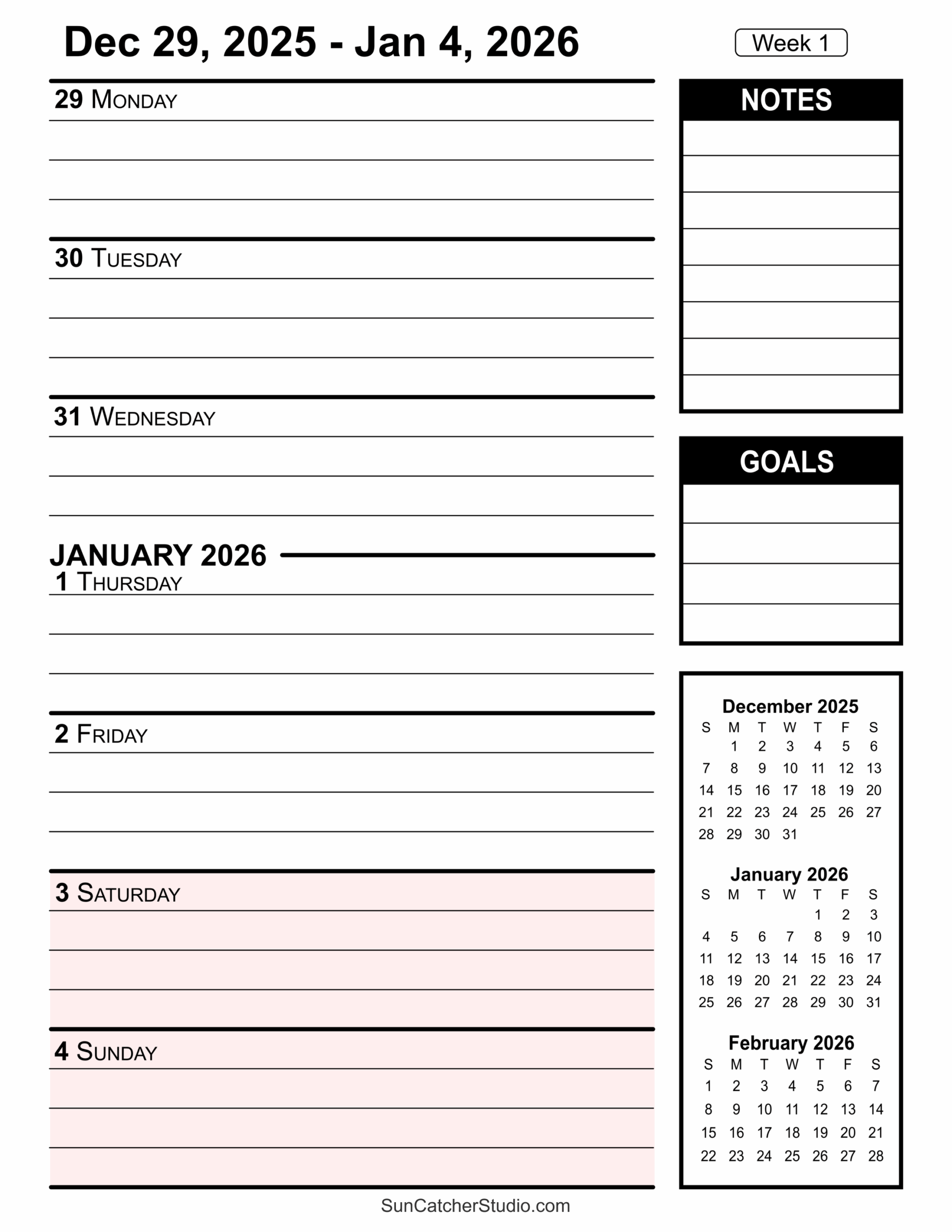 Free Printable Weekly Planner Calendar With Time Slots 2026