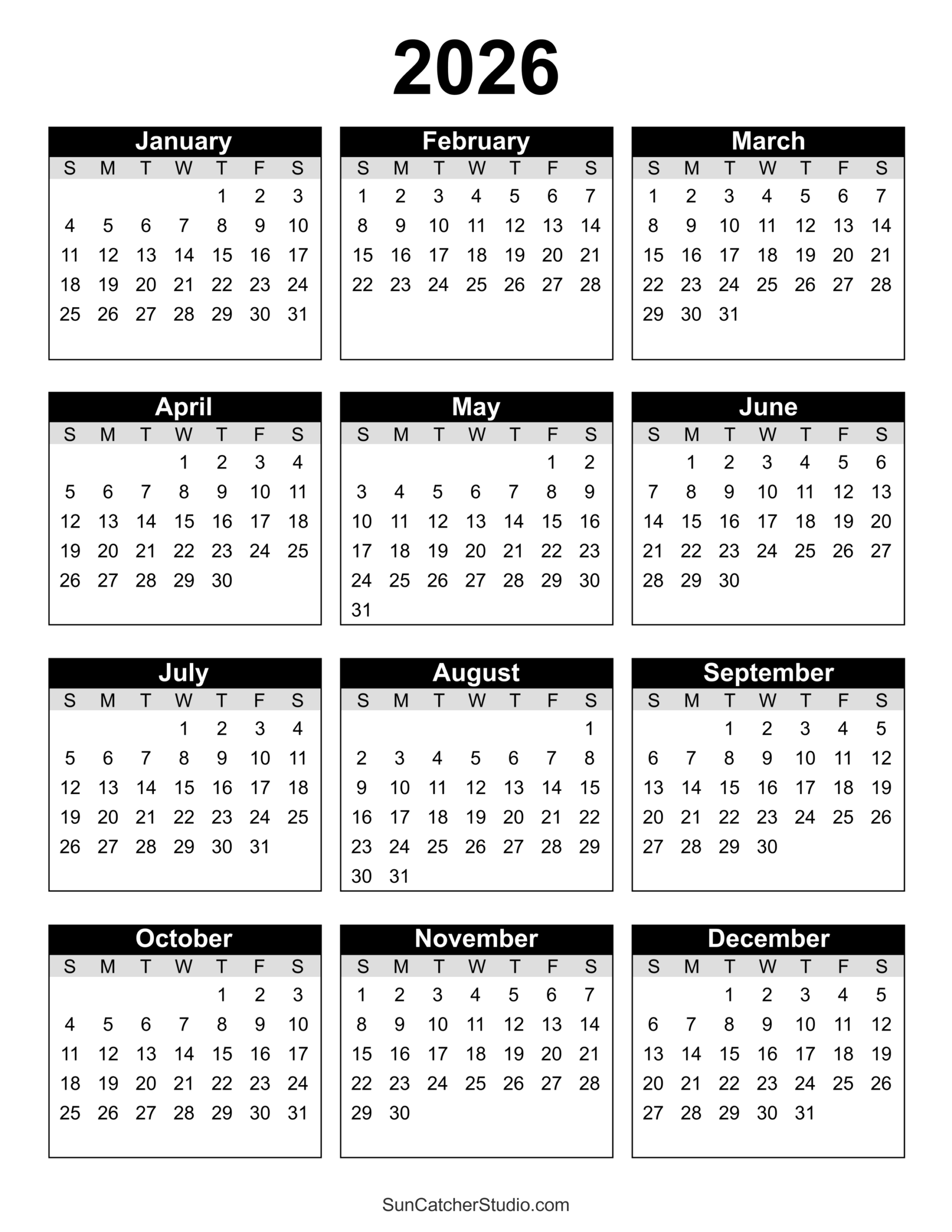 Canadian Yearly Calendar 2026