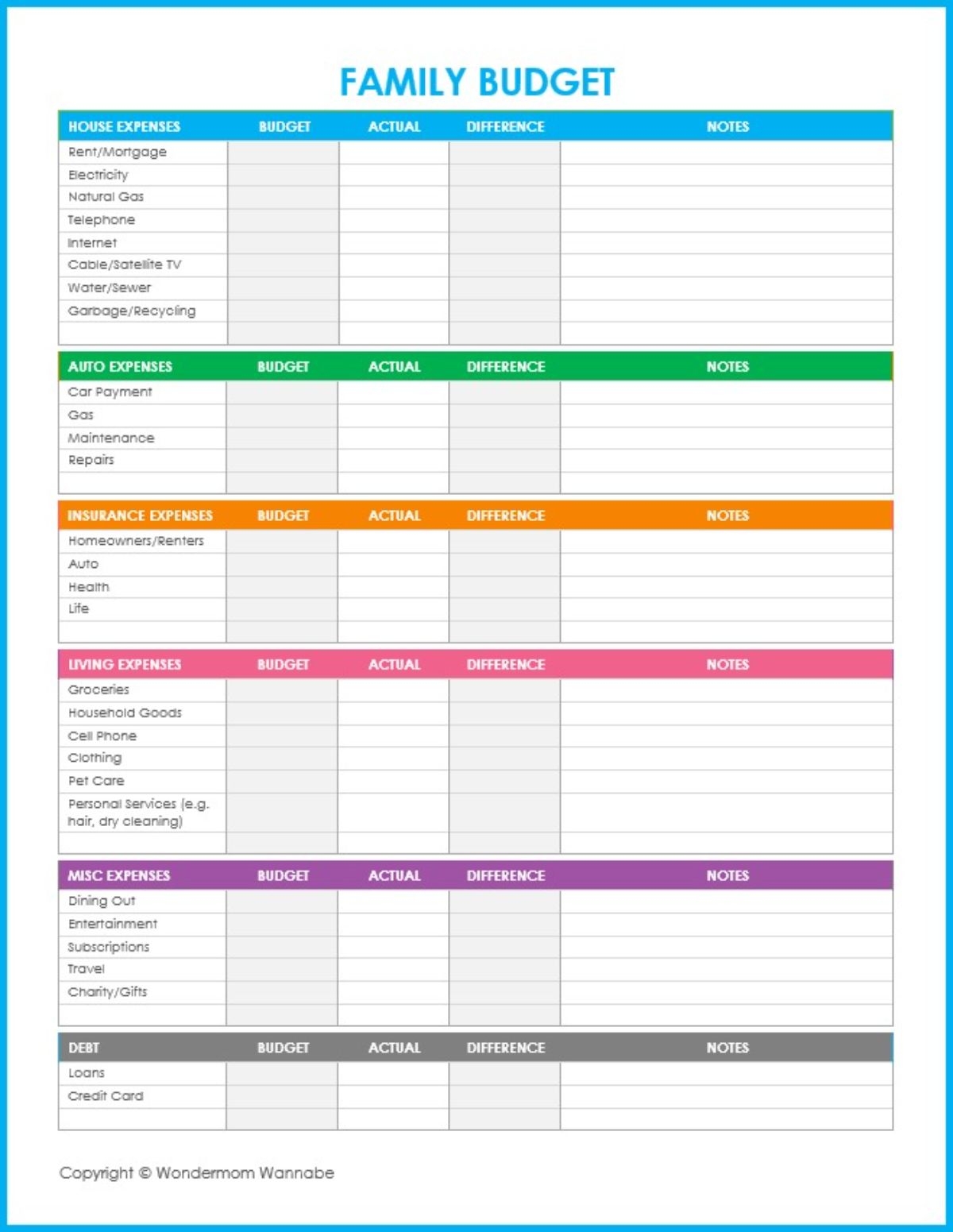 Budgeting Worksheets Printable Free
