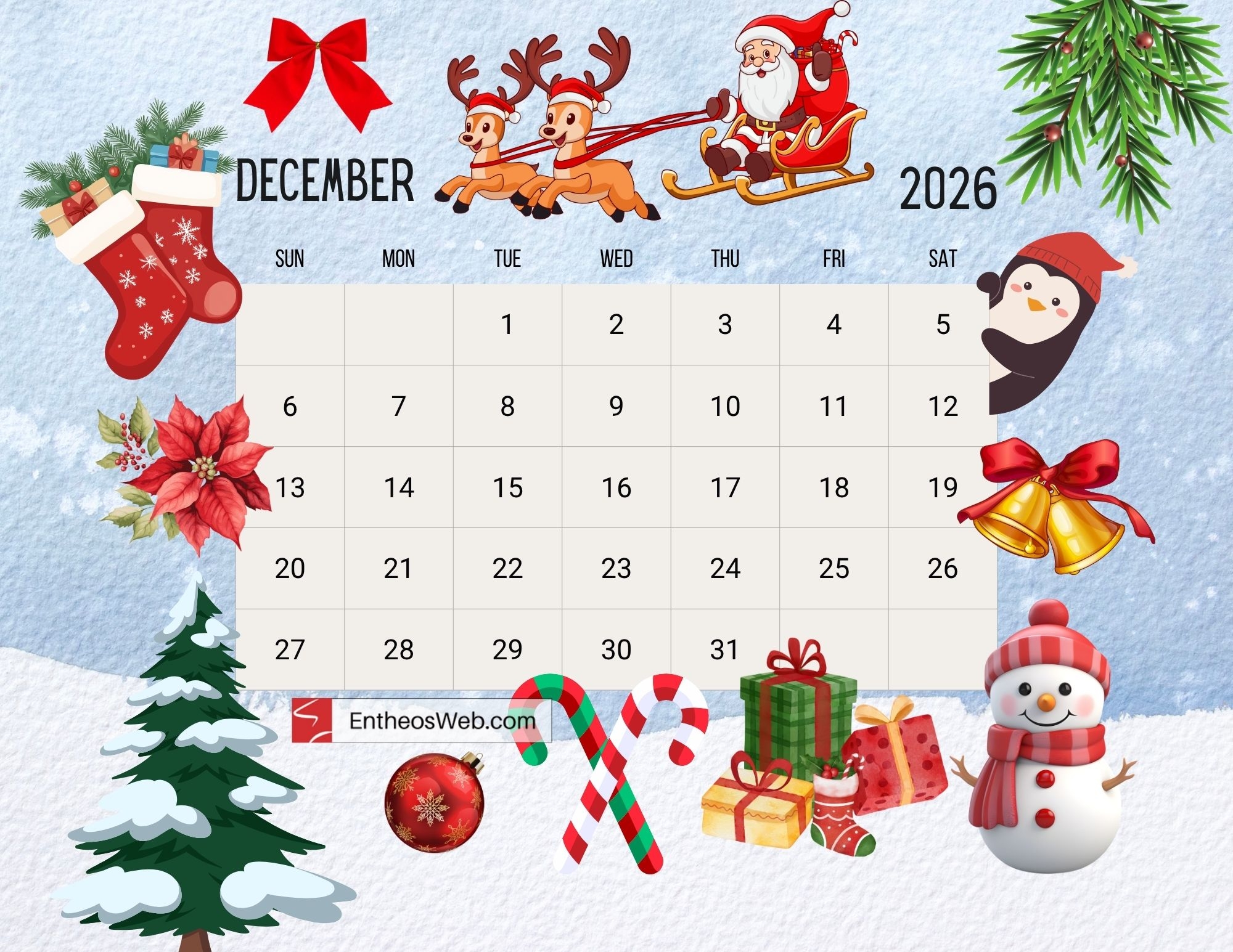 Free Printable Calendars 2026 December