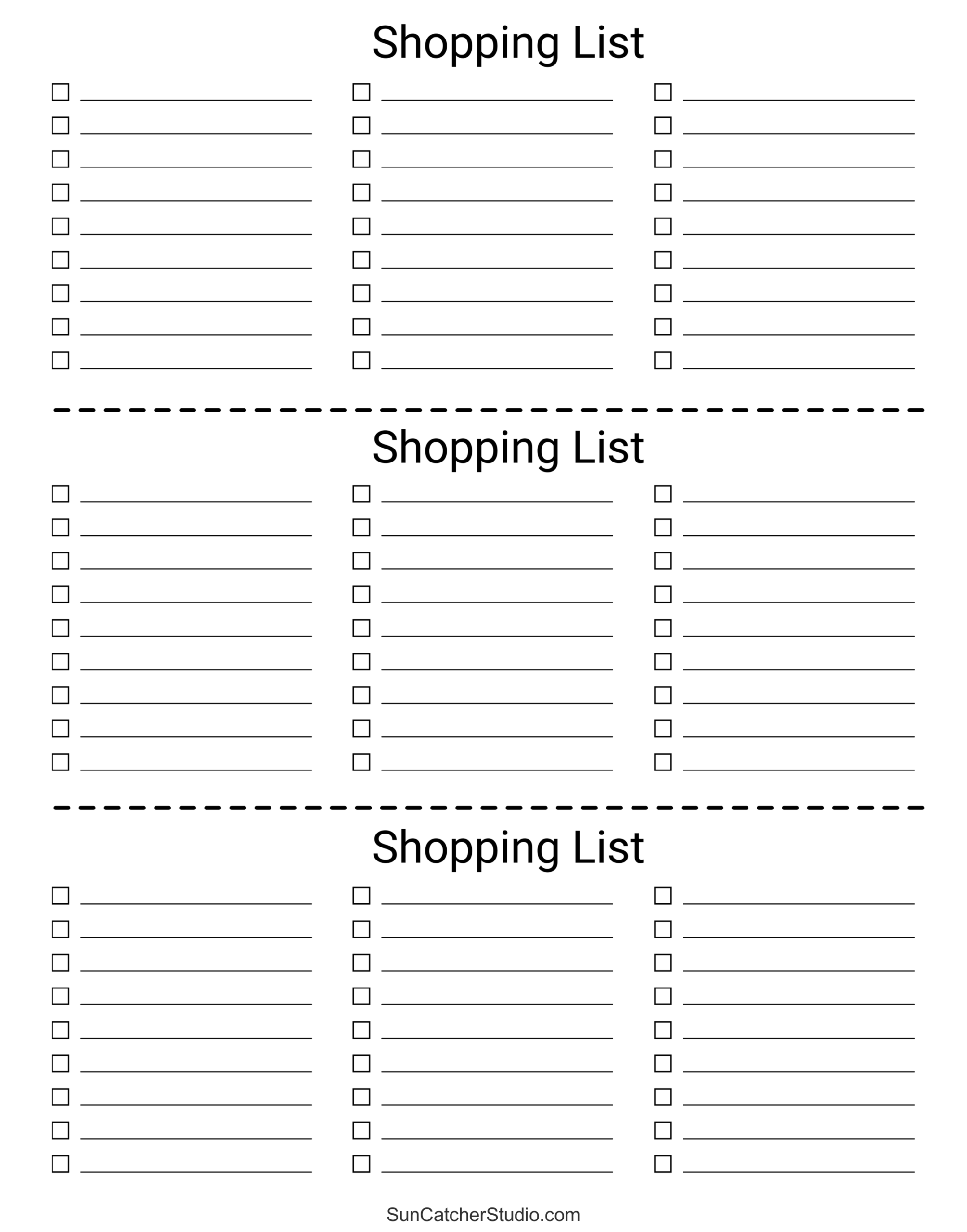 Printable Grocery Shopping List Template
