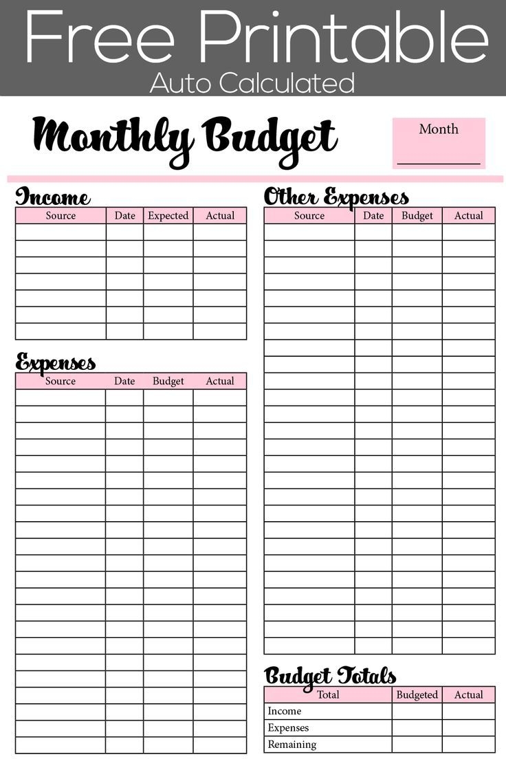 Printable Monthly Budget Worksheet Template