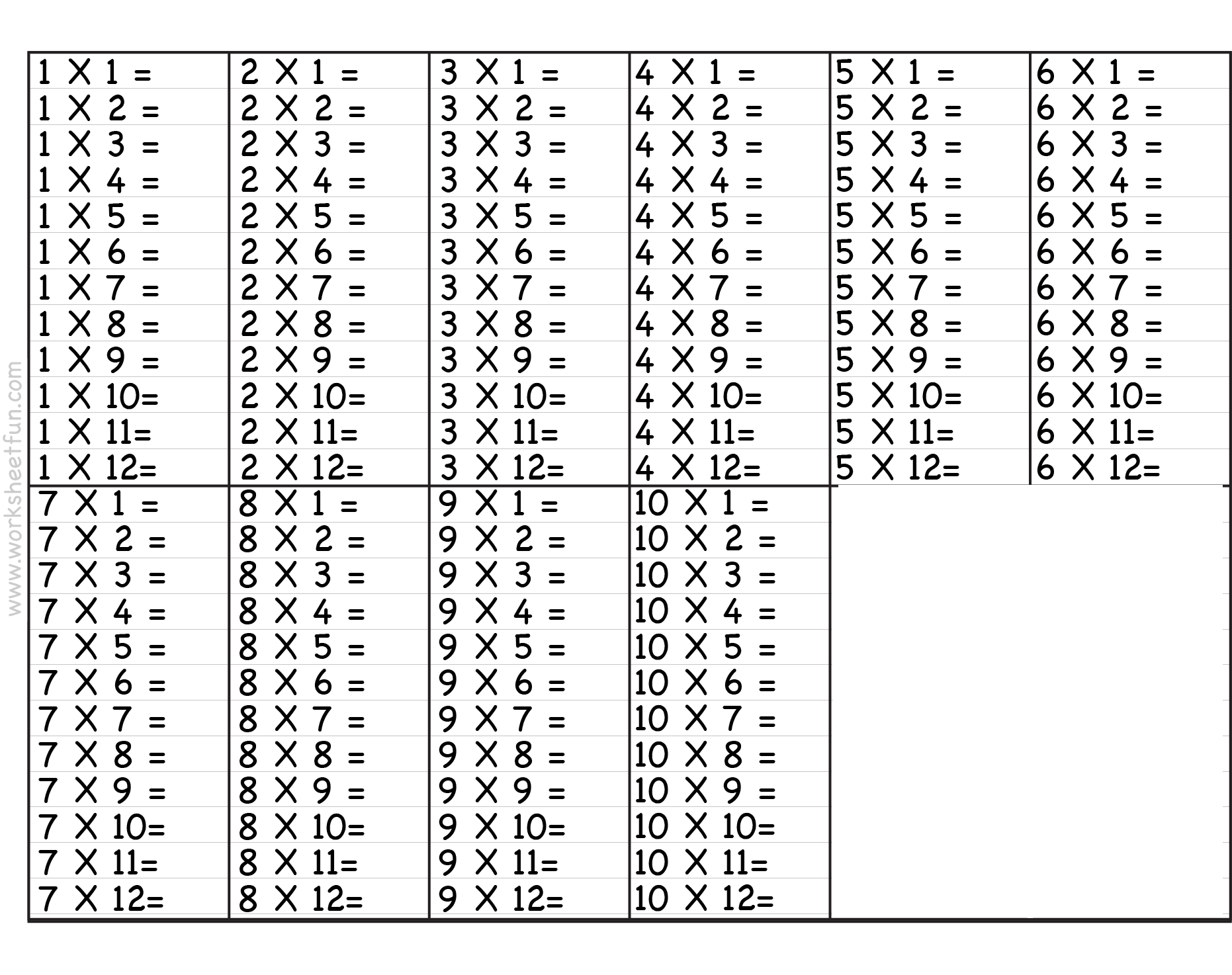 Free Printable Multiplication Table Chart 1 10 PDF Worksheets 