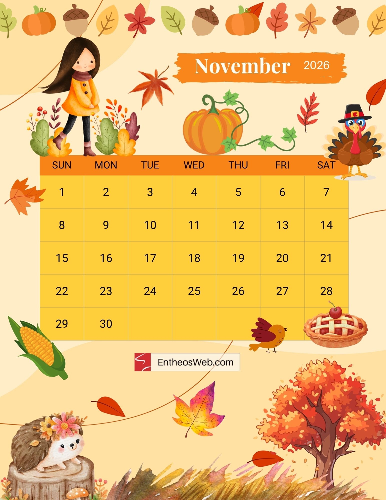 Free Printable November 2026 Calendars EntheosWeb