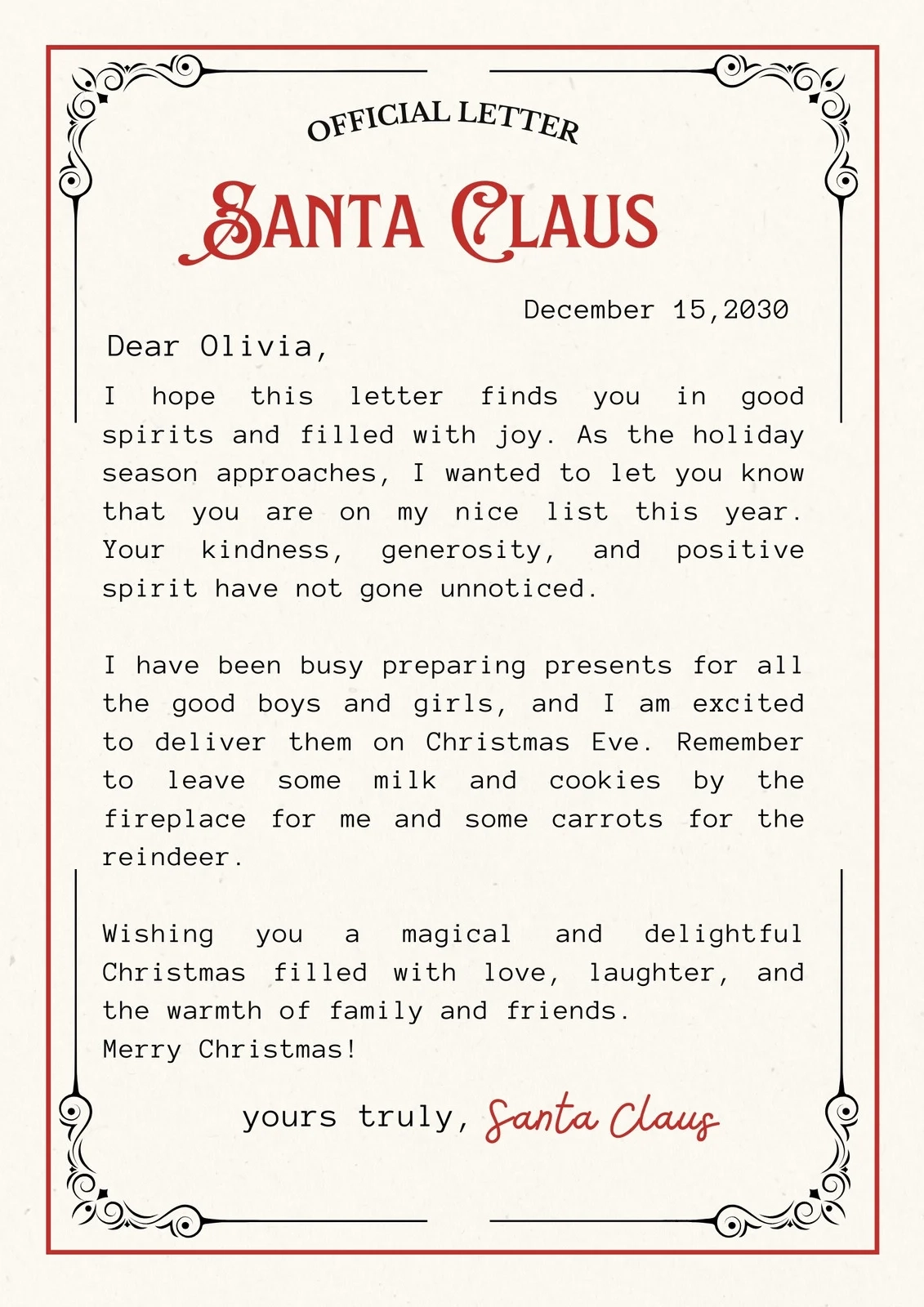 Santa Letter Template Free Printable
