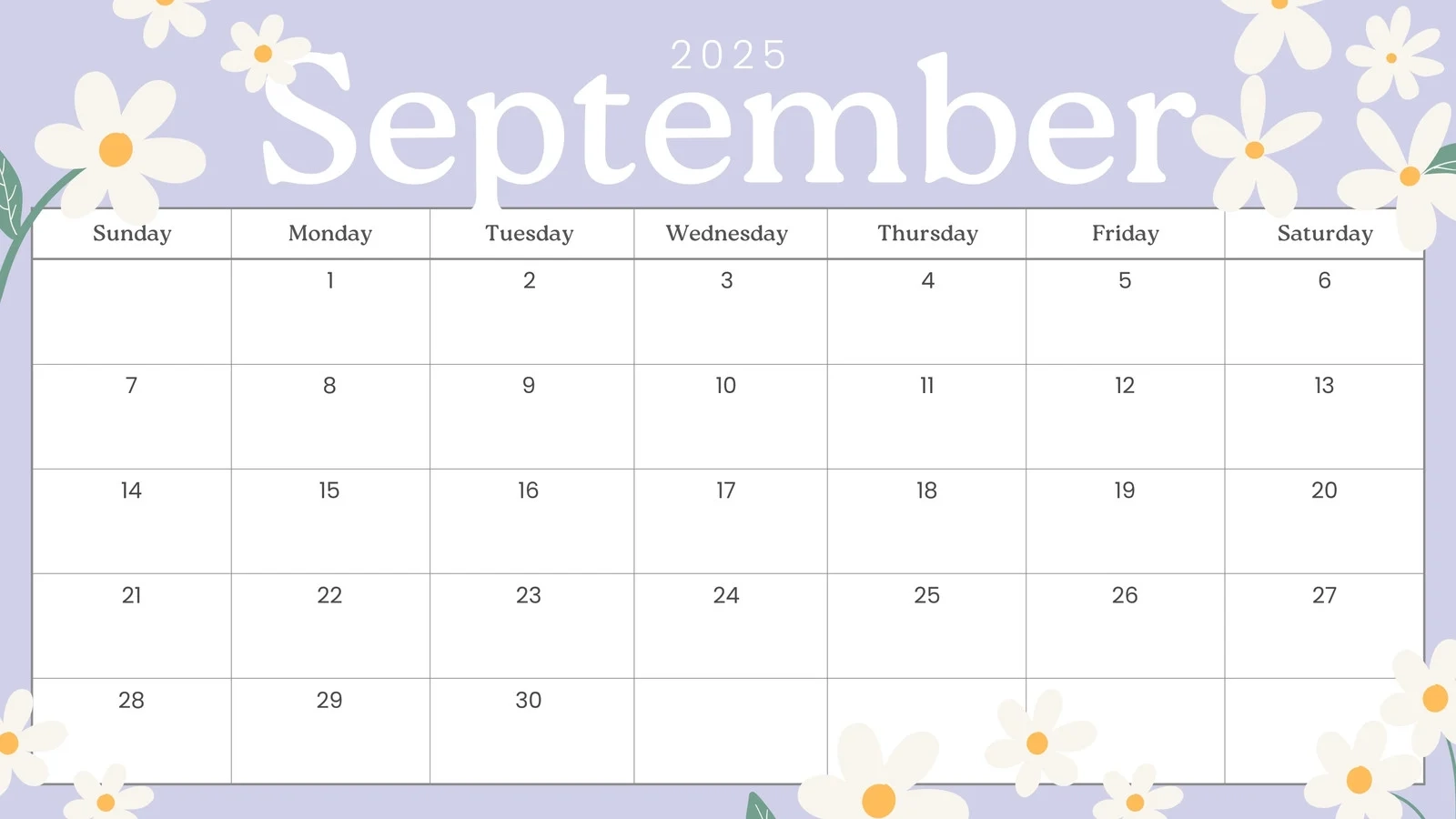 Blank September Calendar Printable