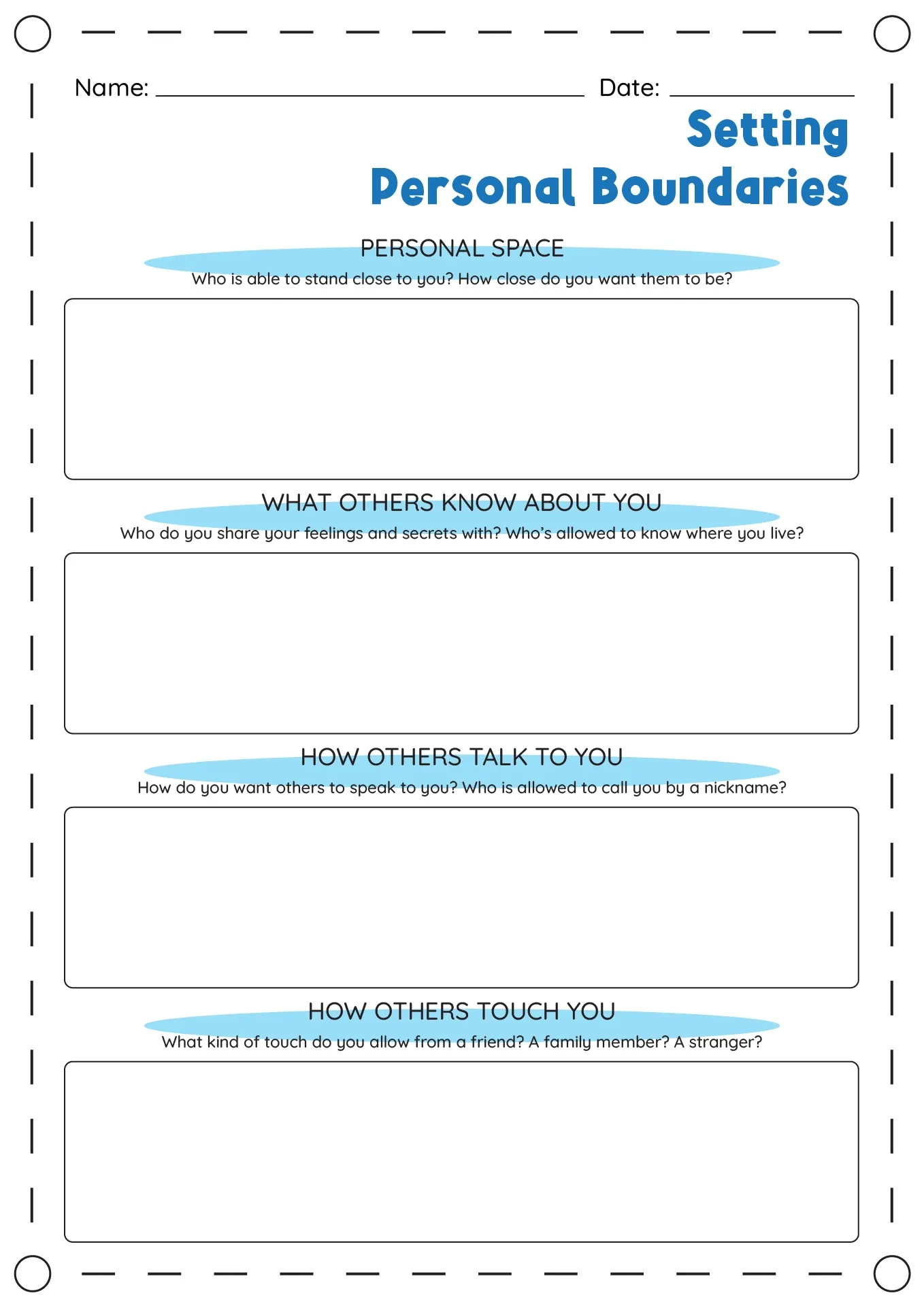 Free Printable Setting Boundaries Worksheet
