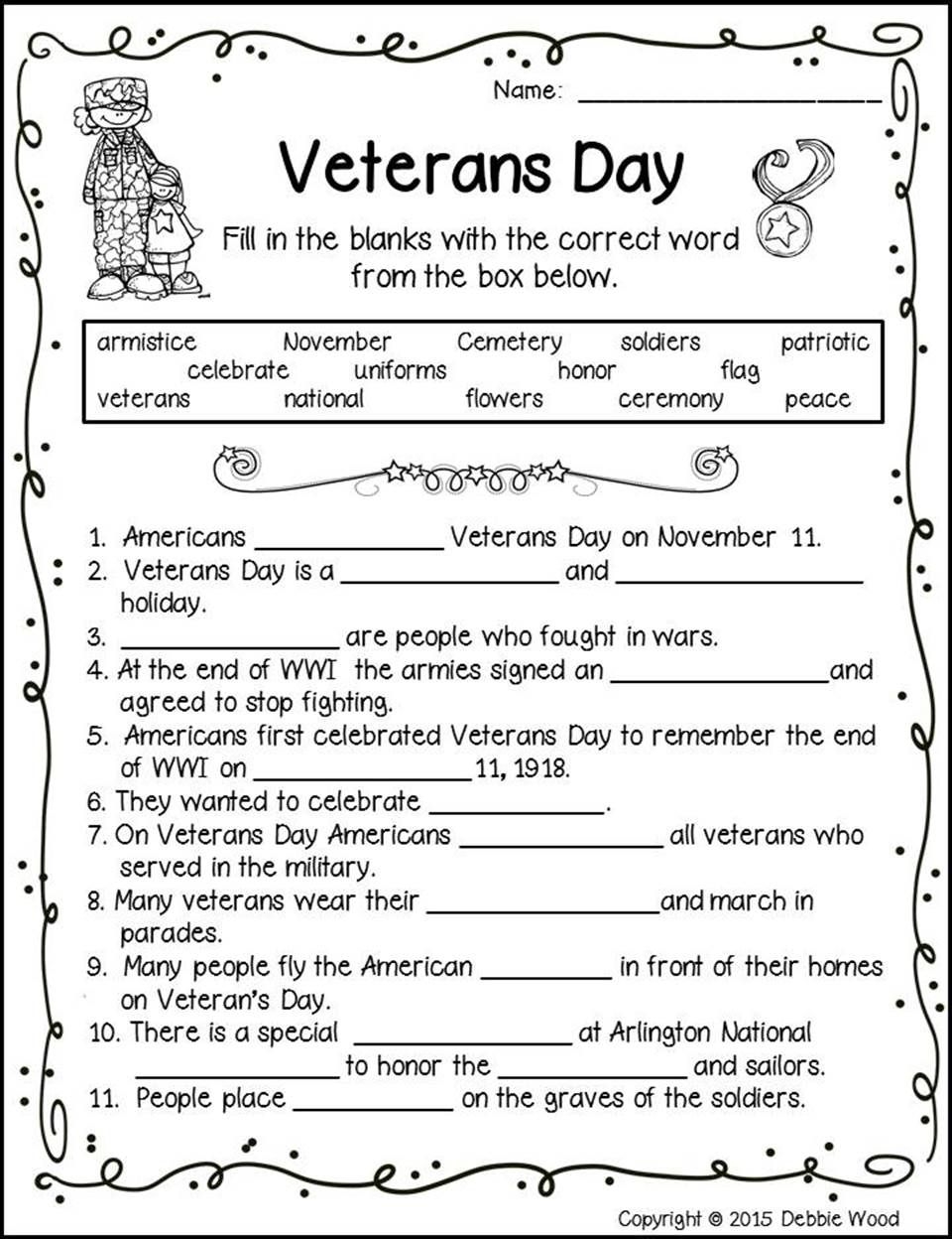 Free Printable Veterans Day Activities For Elementary Students 