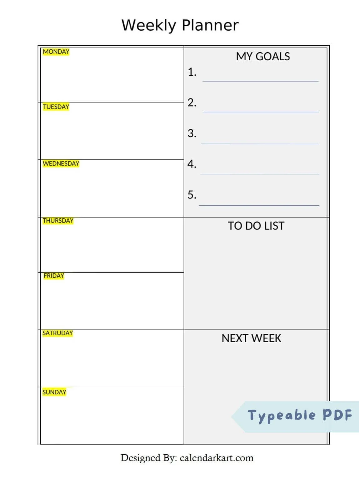 Week Template Printable