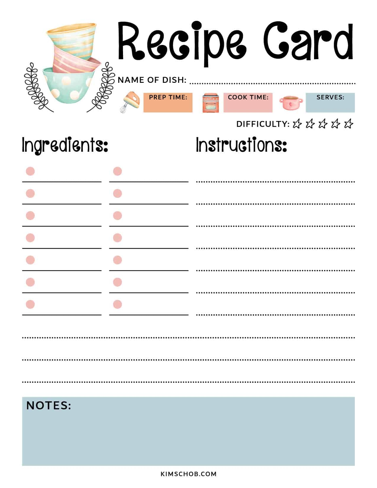 Recipe Template Free Printable