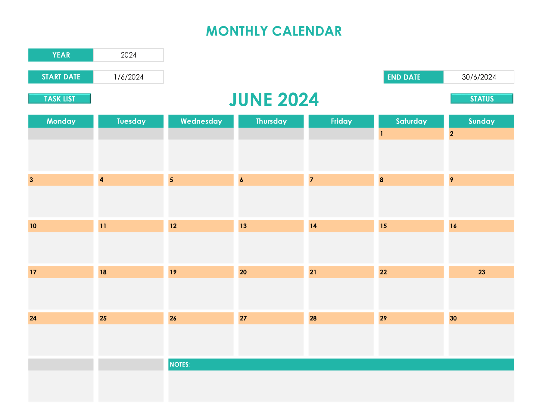 Printable Excel November Calendar