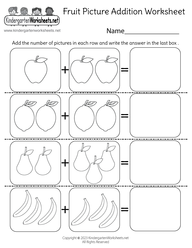 Addition Worksheet For Kindergarten Printable