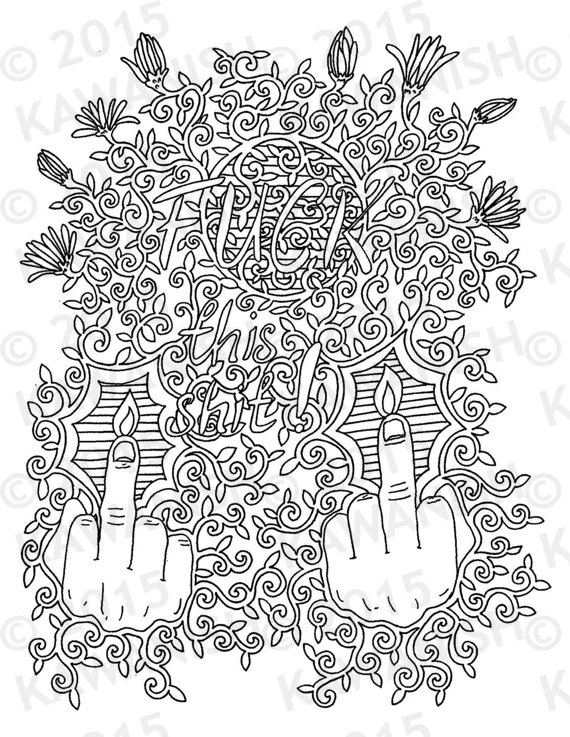Fuck This Shit Adult Coloring Page Gift Wall Art Funny Humor
