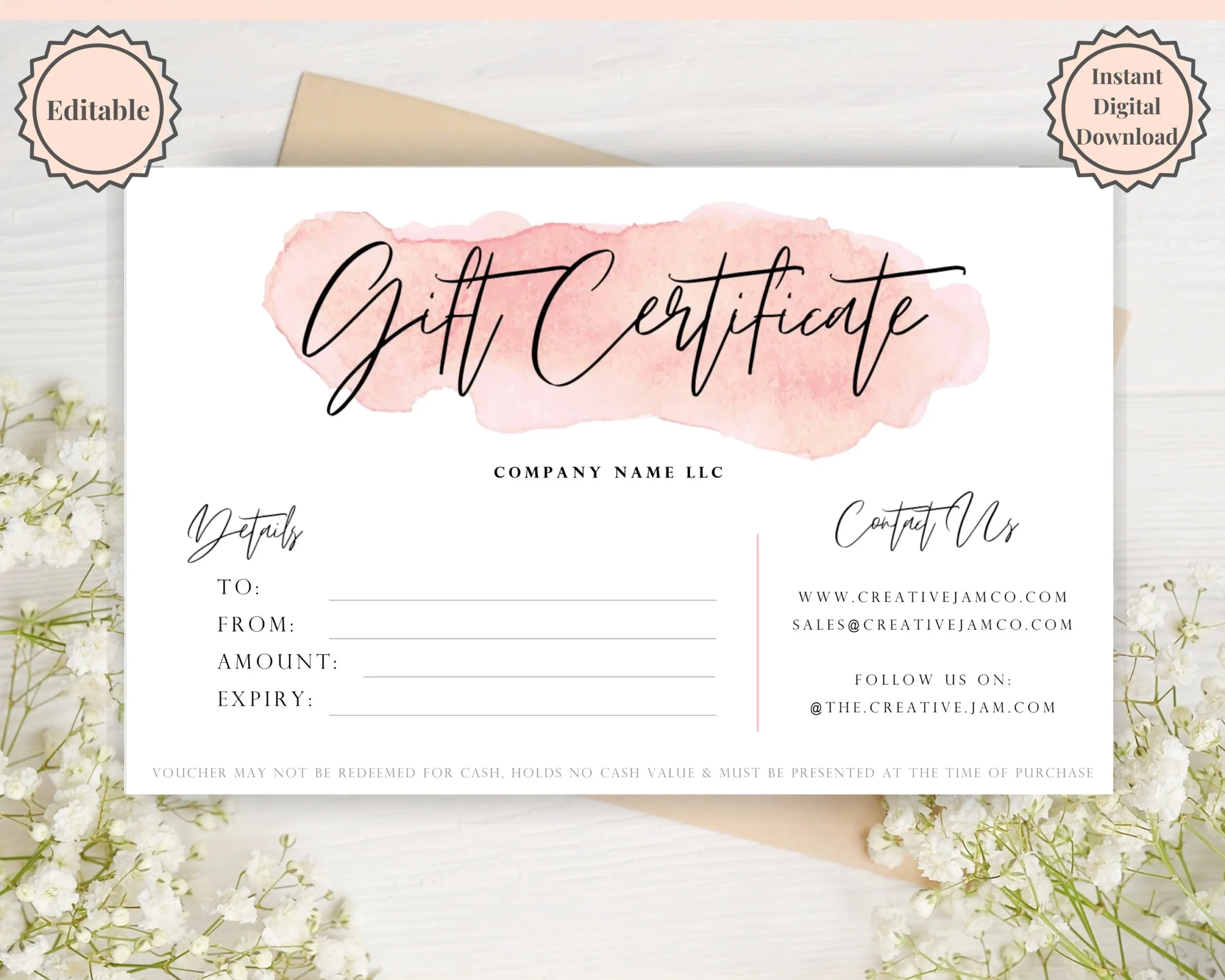 Gift Voucher Gift Certificate Template Editable Gift Card 