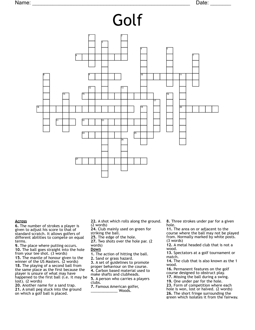 Golf Crossword WordMint