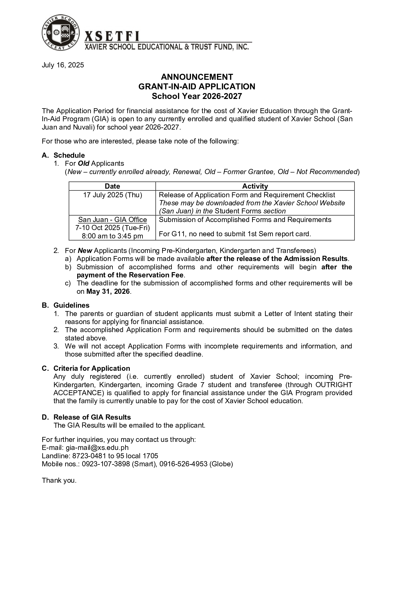 Grant in Aid Application For SY 2026 2027 