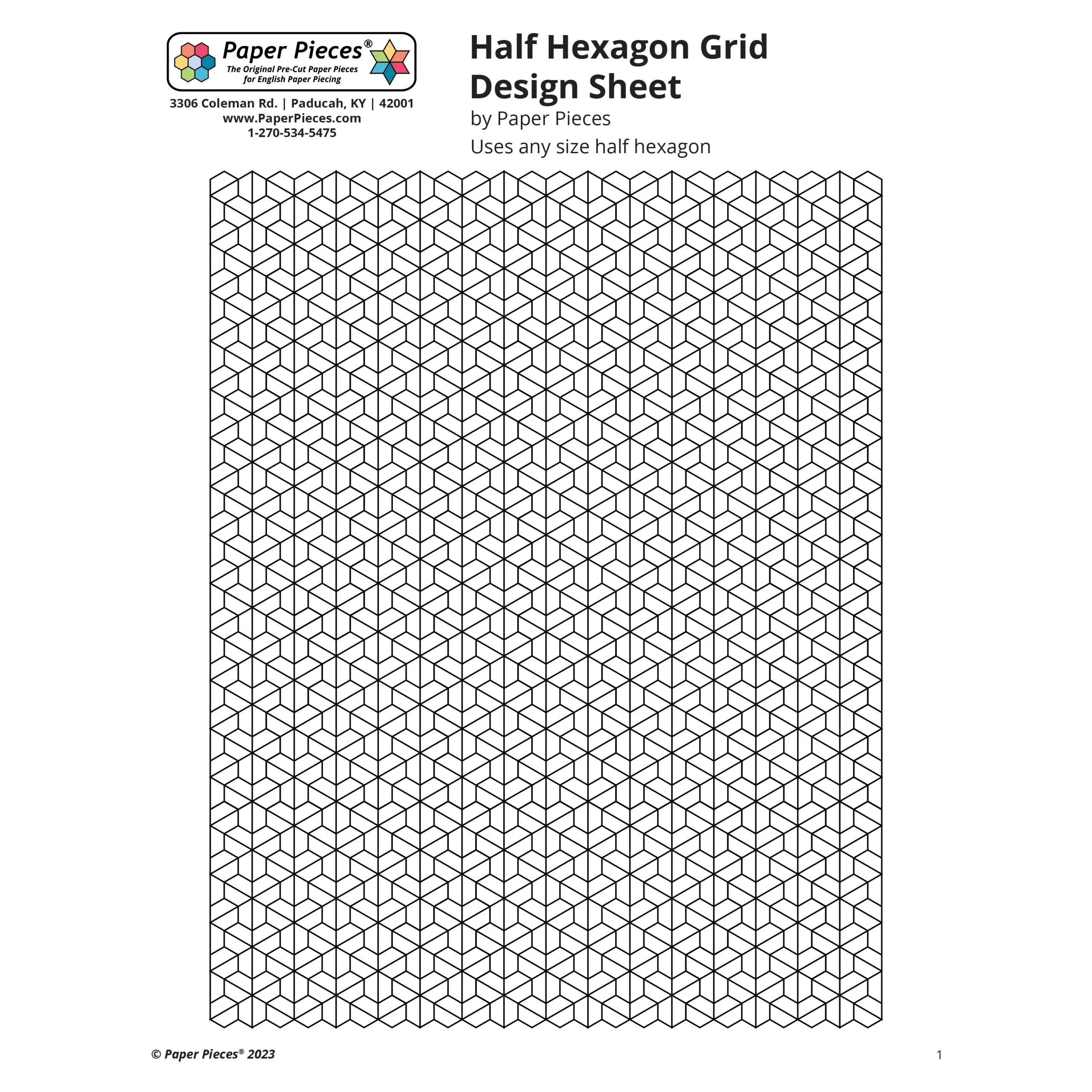 Half Hexagon Grid Design Sheet Free PDF Downlad Paper Pieces