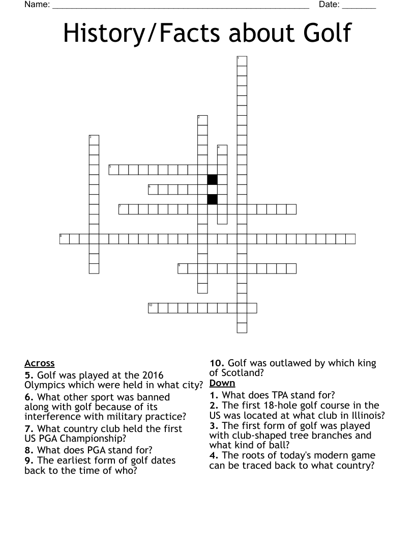 History Facts About Golf Crossword WordMint