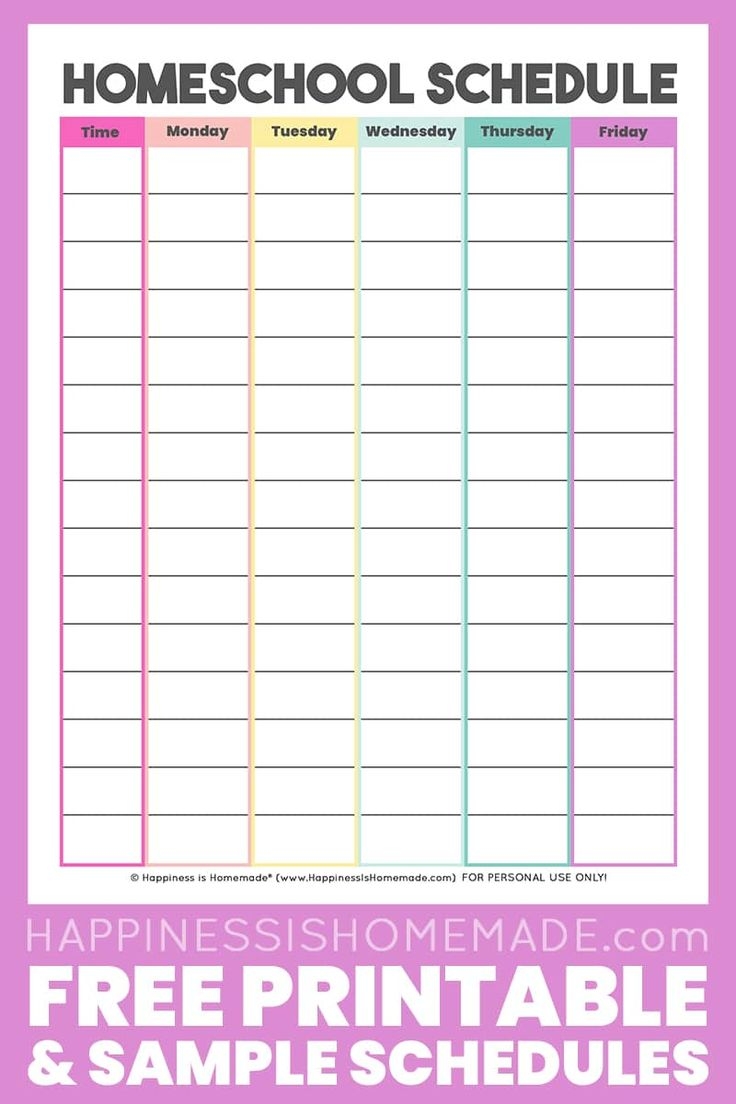Homeschool Schedule Template Free Printable