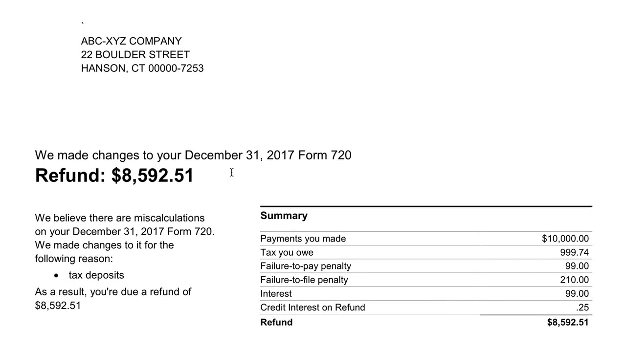 How To Understand Your CP114 Notice Math Error Resulting In Tax Refund On Your Form 720 
