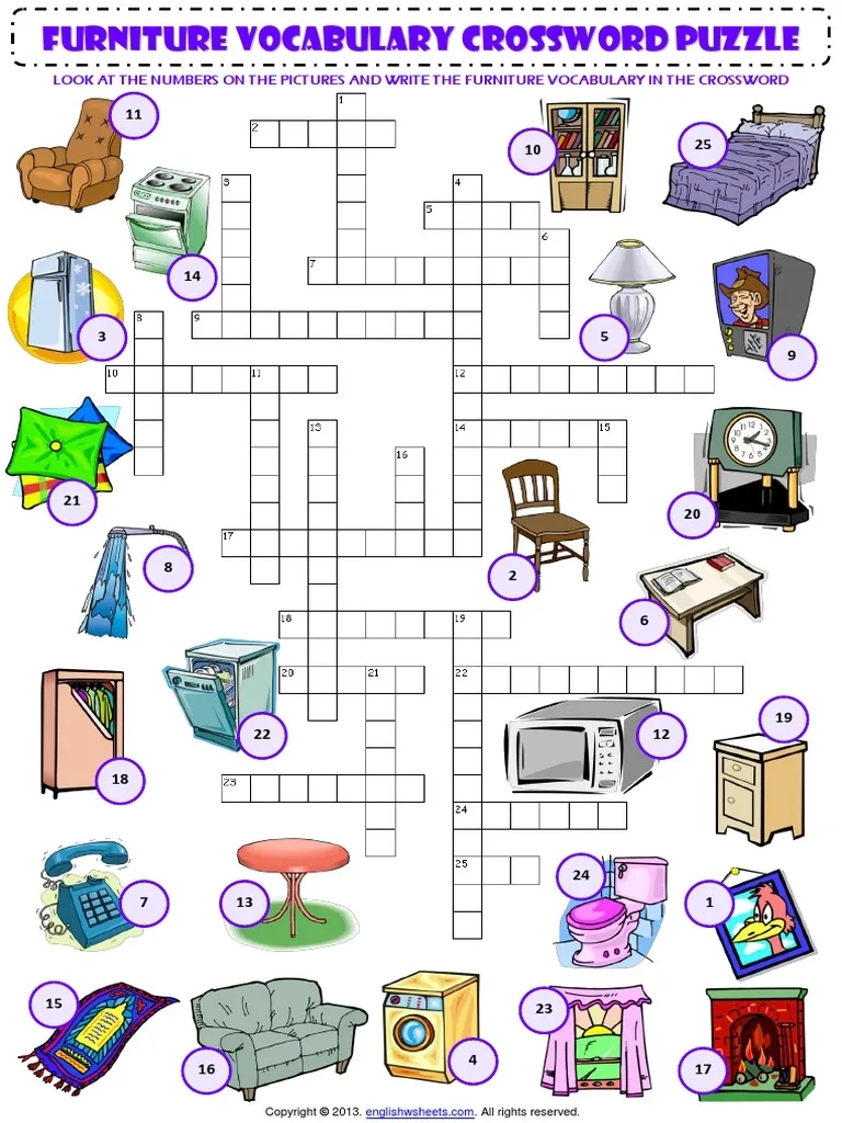 In My House Furniture Vocabulary Criss Cross Crossword Puzzle 