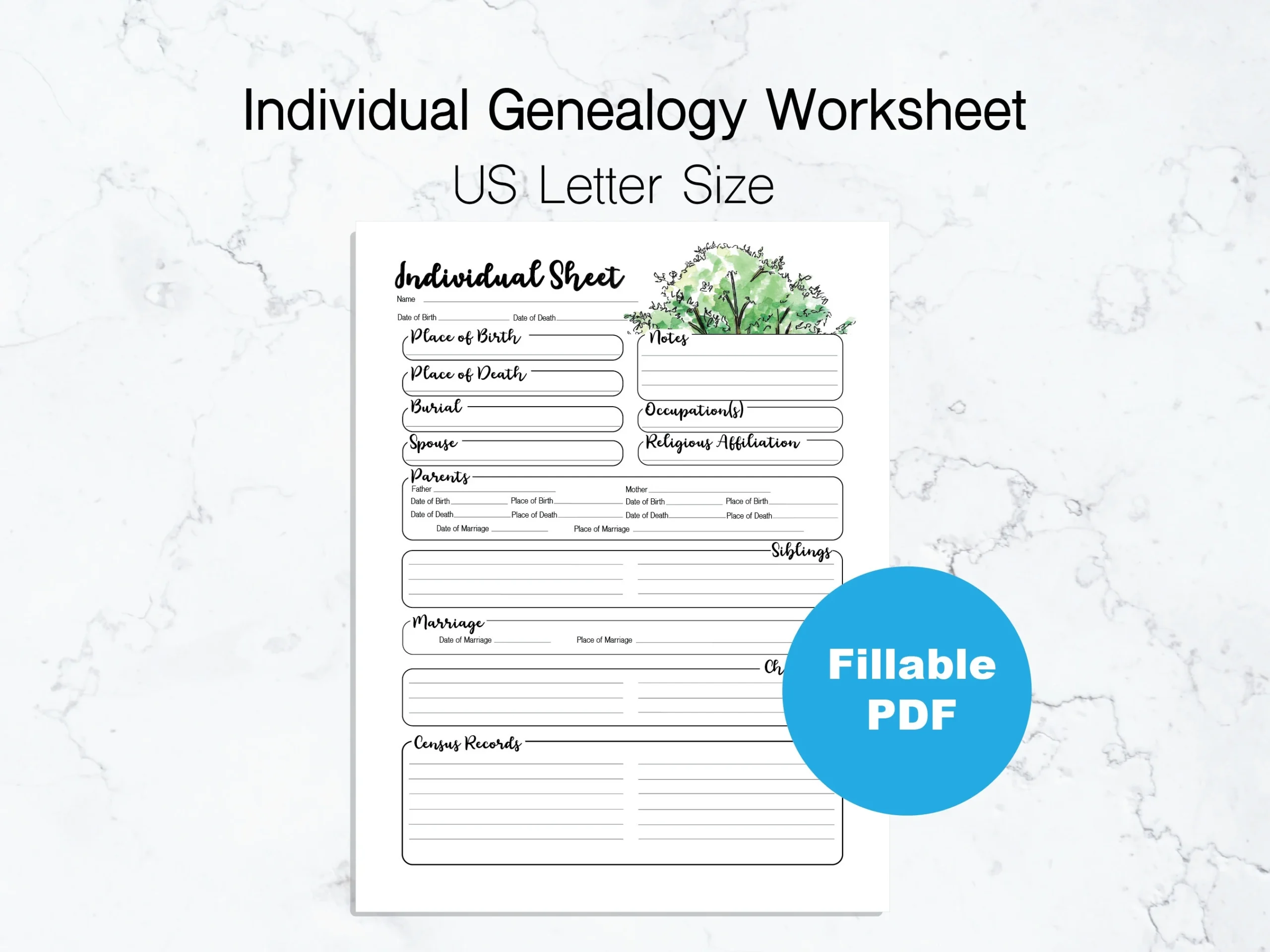 Printable Genealogy Forms Individual Worksheet