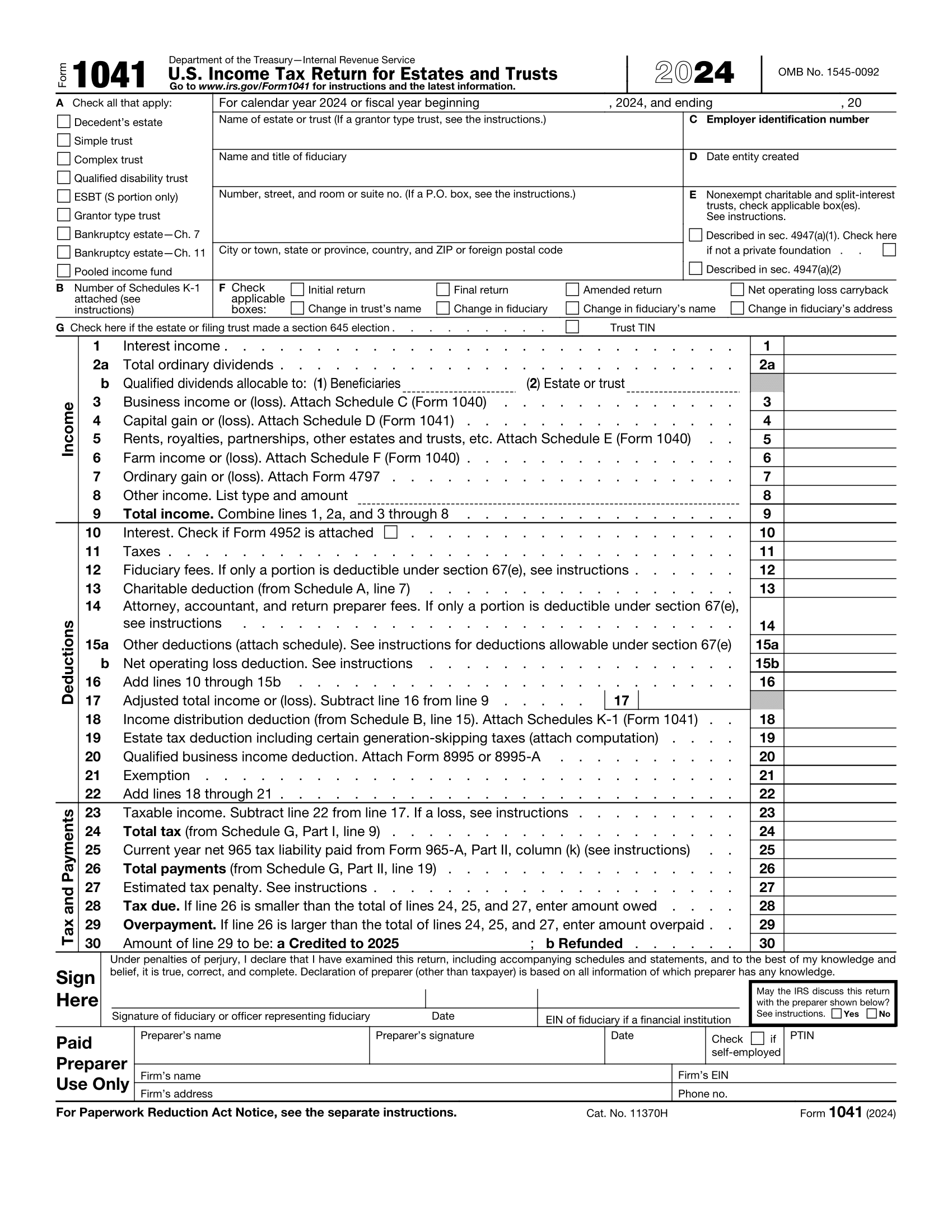 Instructions For Irs Form 1041 Schedule K-1
