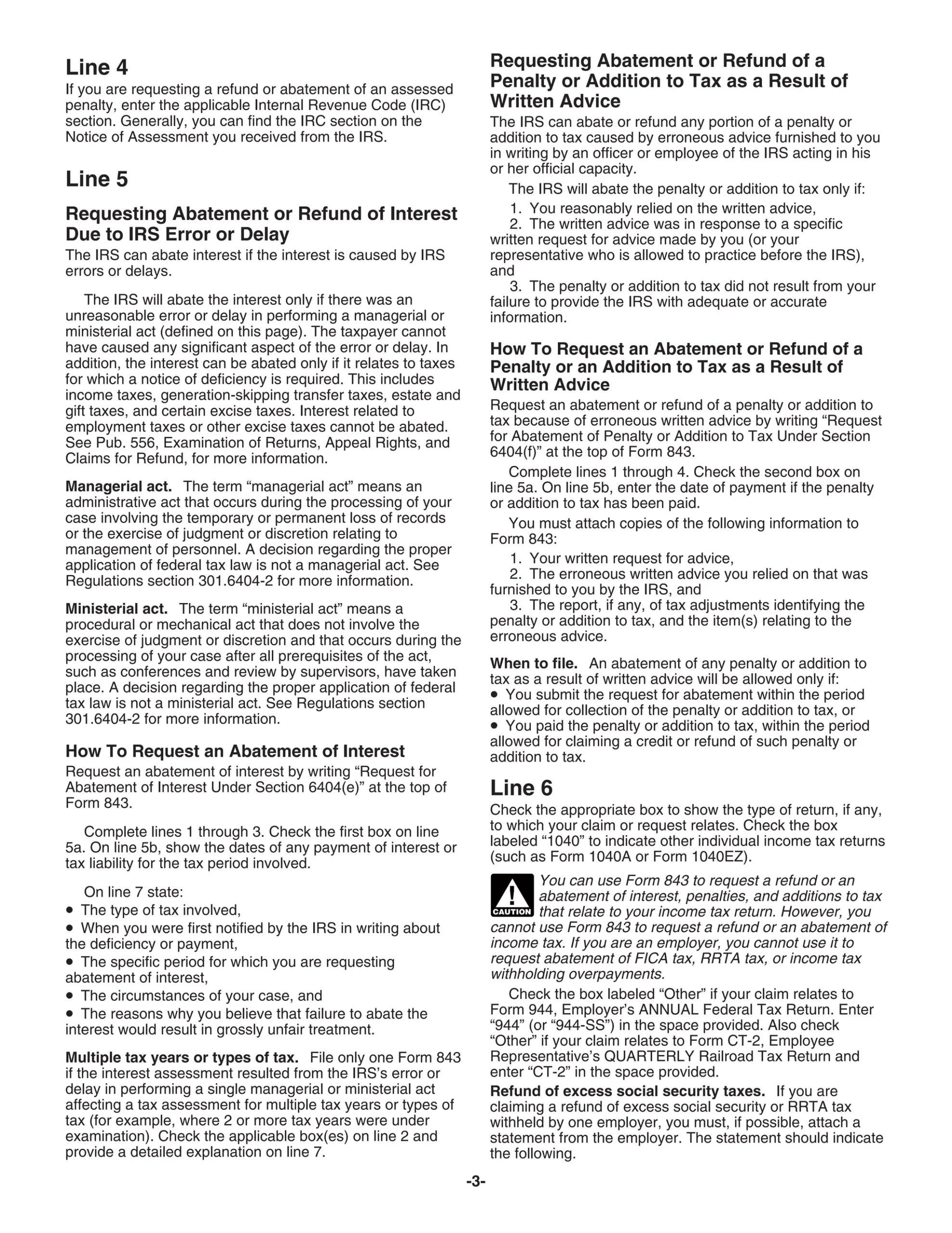 Irs Form 843 Printable Instructions