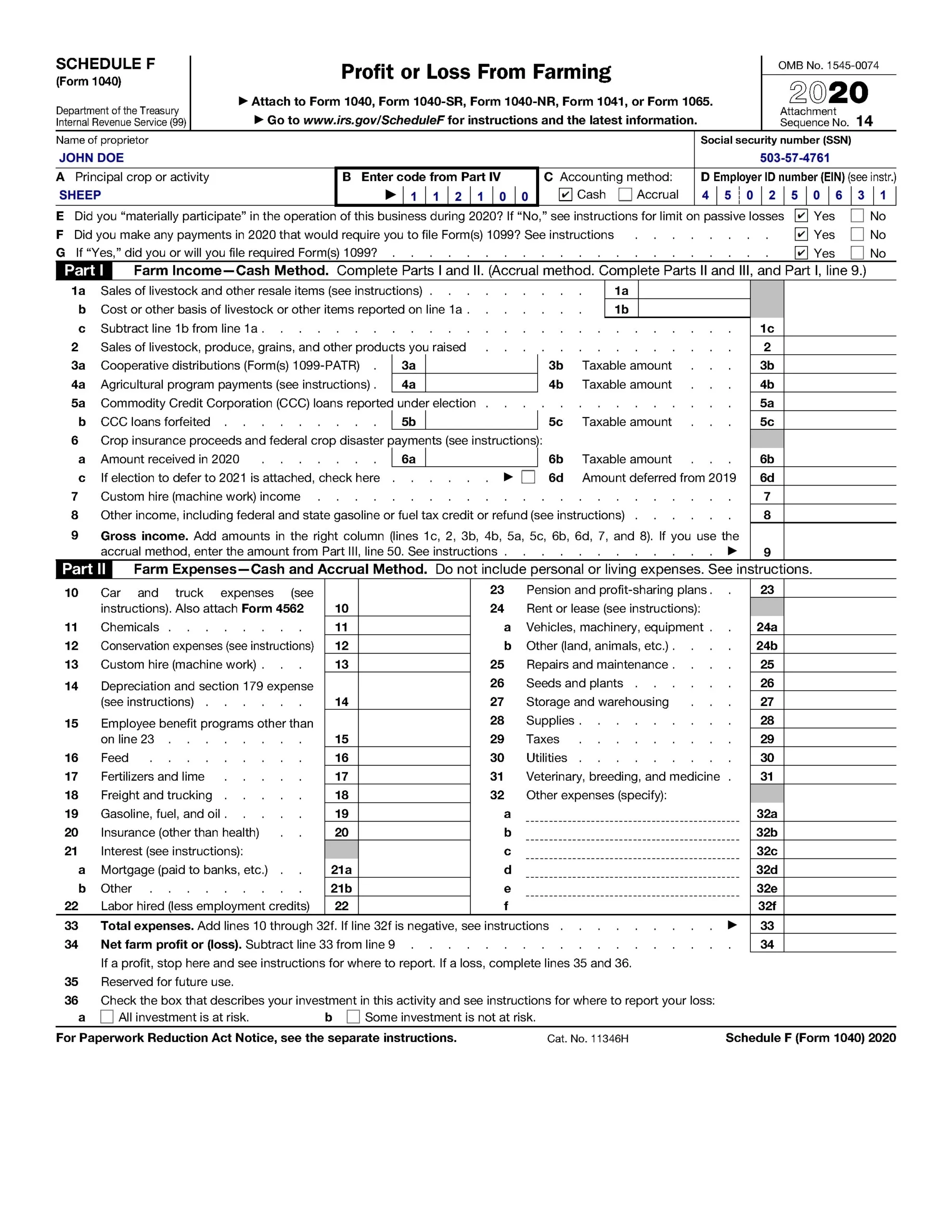 IRS Form 1040 Schedule F Automated Document Processing Vantage 
