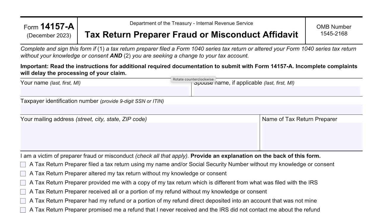 IRS Form 14157 A Walkthrough Tax Return Preparer Fraud Or Misconduct Affidavit 