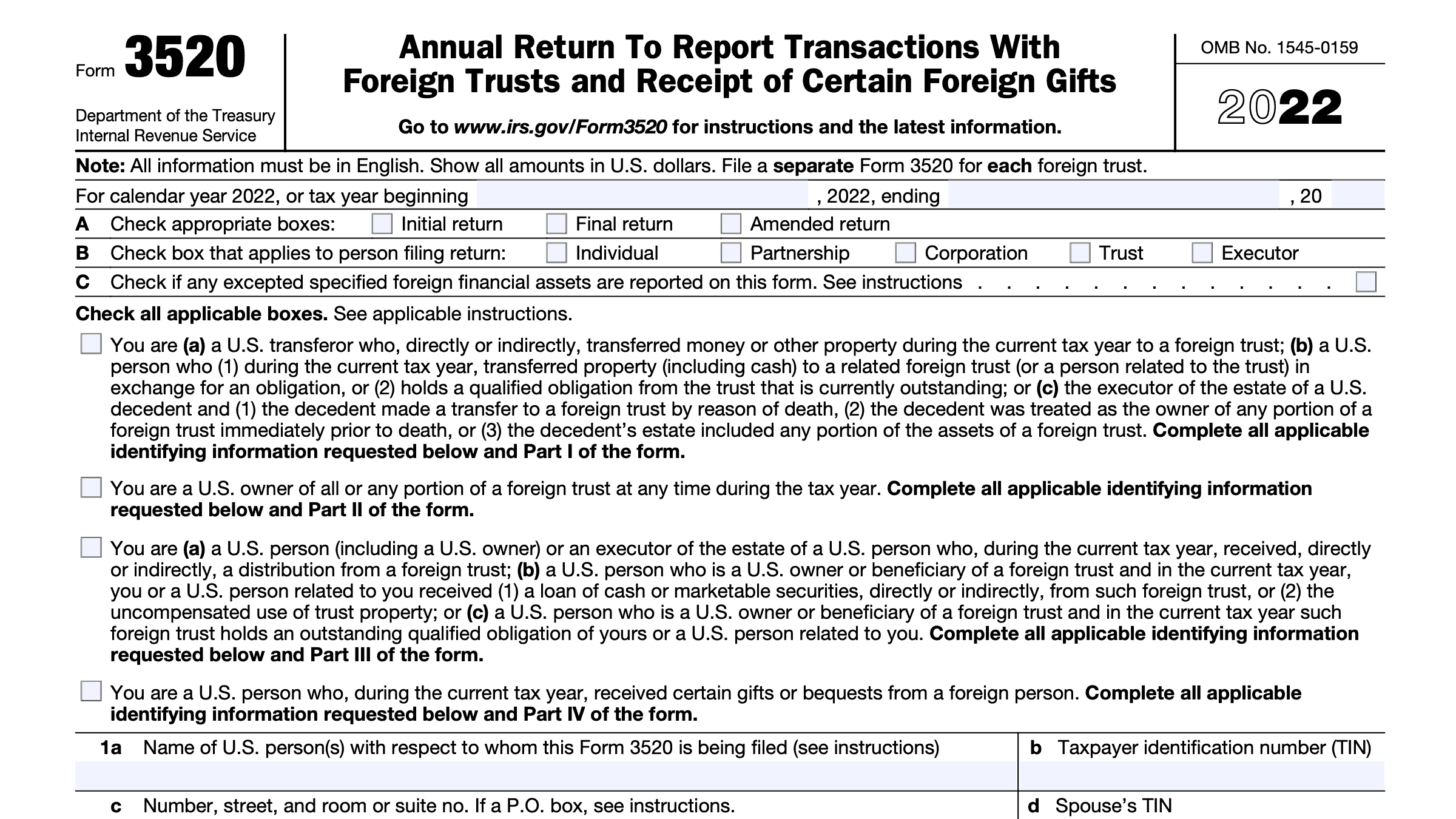 IRS Form 3520 Instructions