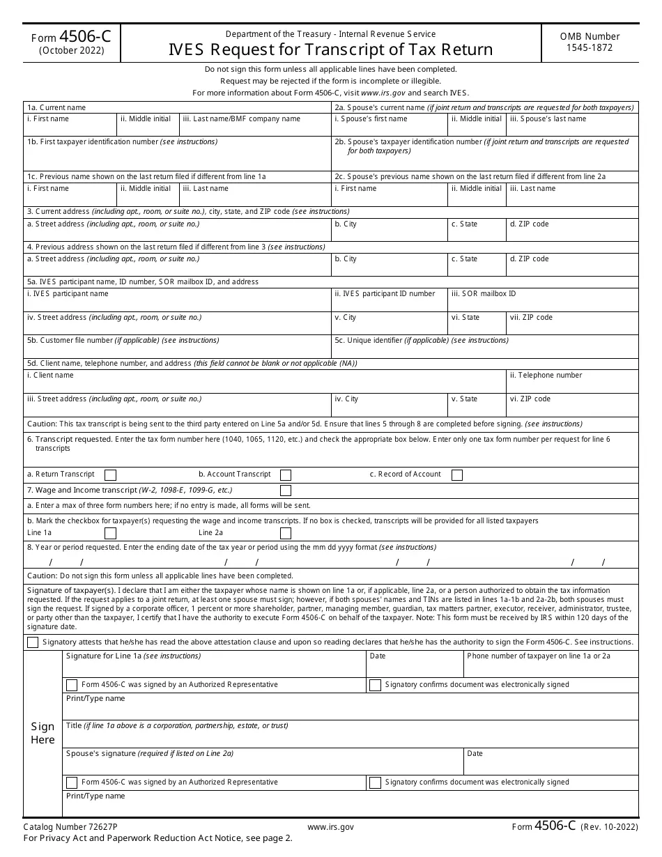 IRS Form 4506 C Download Fillable PDF Or Fill Online Ives Request 