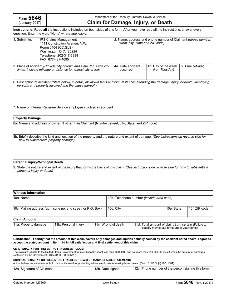 IRS Form 5646 Download Fillable PDF Or Fill Online Claim For 