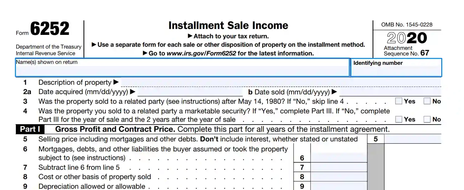 IRS Form 6252 Fill Out Printable PDF Forms Online