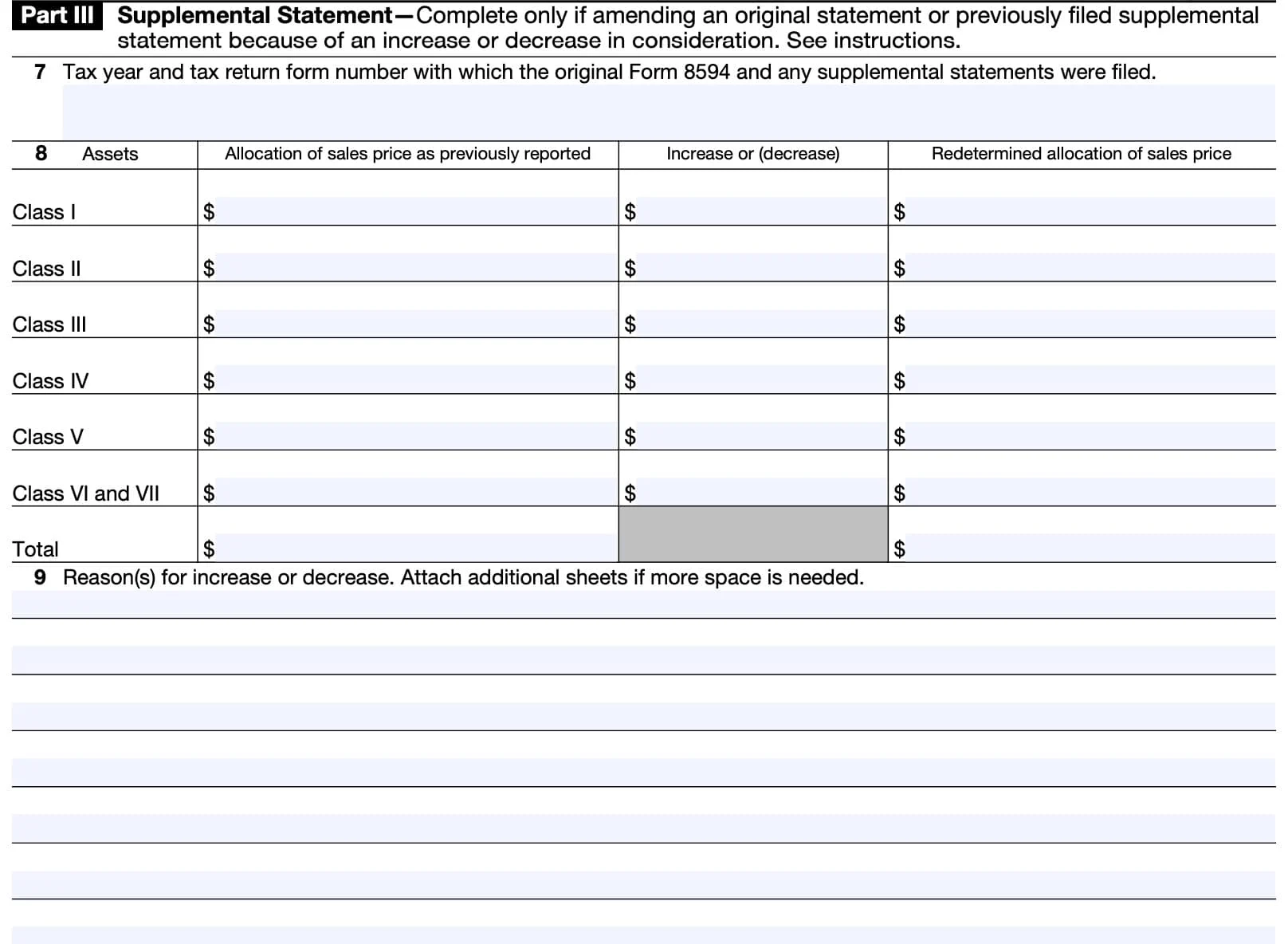 IRS Form 8594 Instructions Asset Acquisition Statement