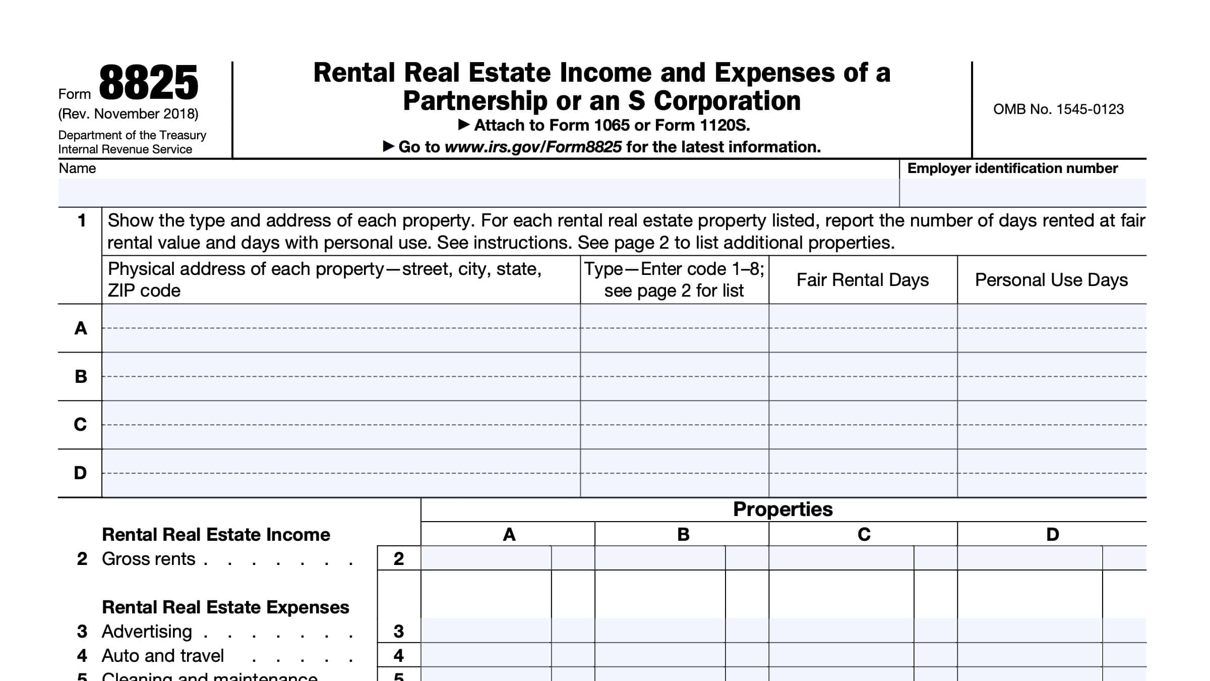 IRS Form 8825 Instructions Partnership amp S Corp Rental Income