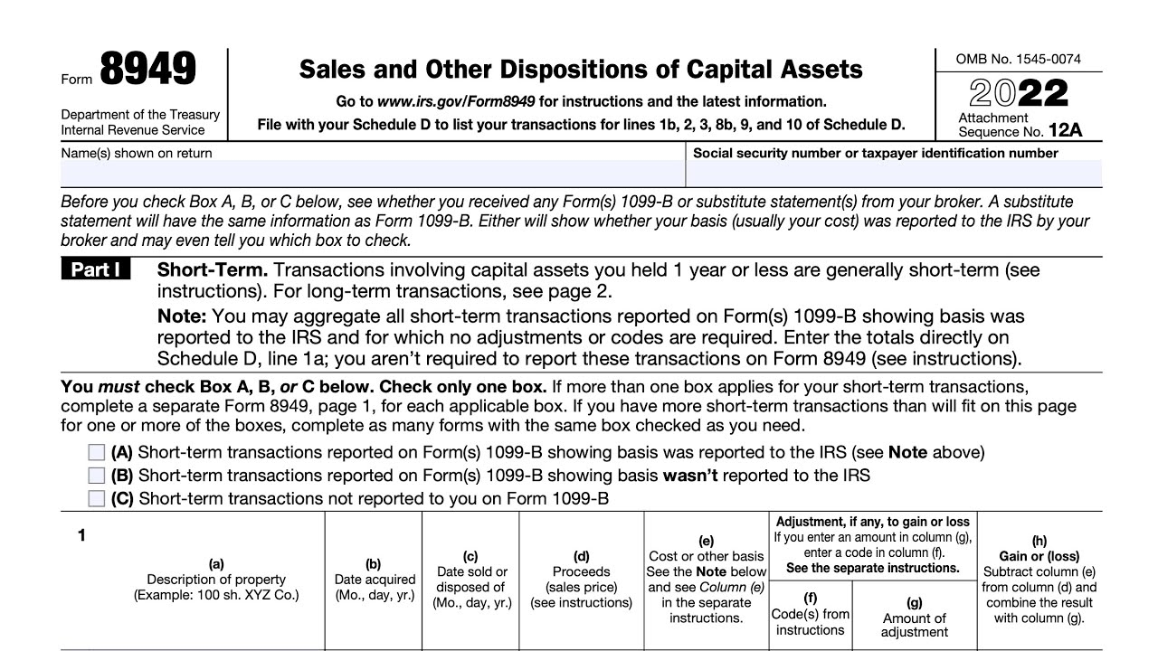 IRS Form 8949 Walkthrough Sales And Other Dispositions Of Capital Assets 