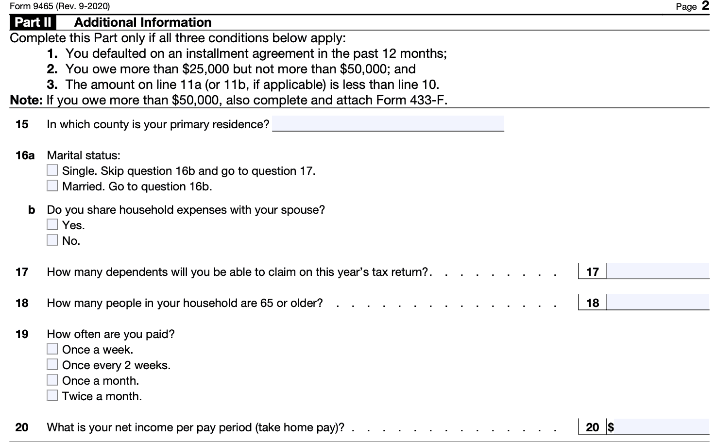 Irs Form 9465 Instructions