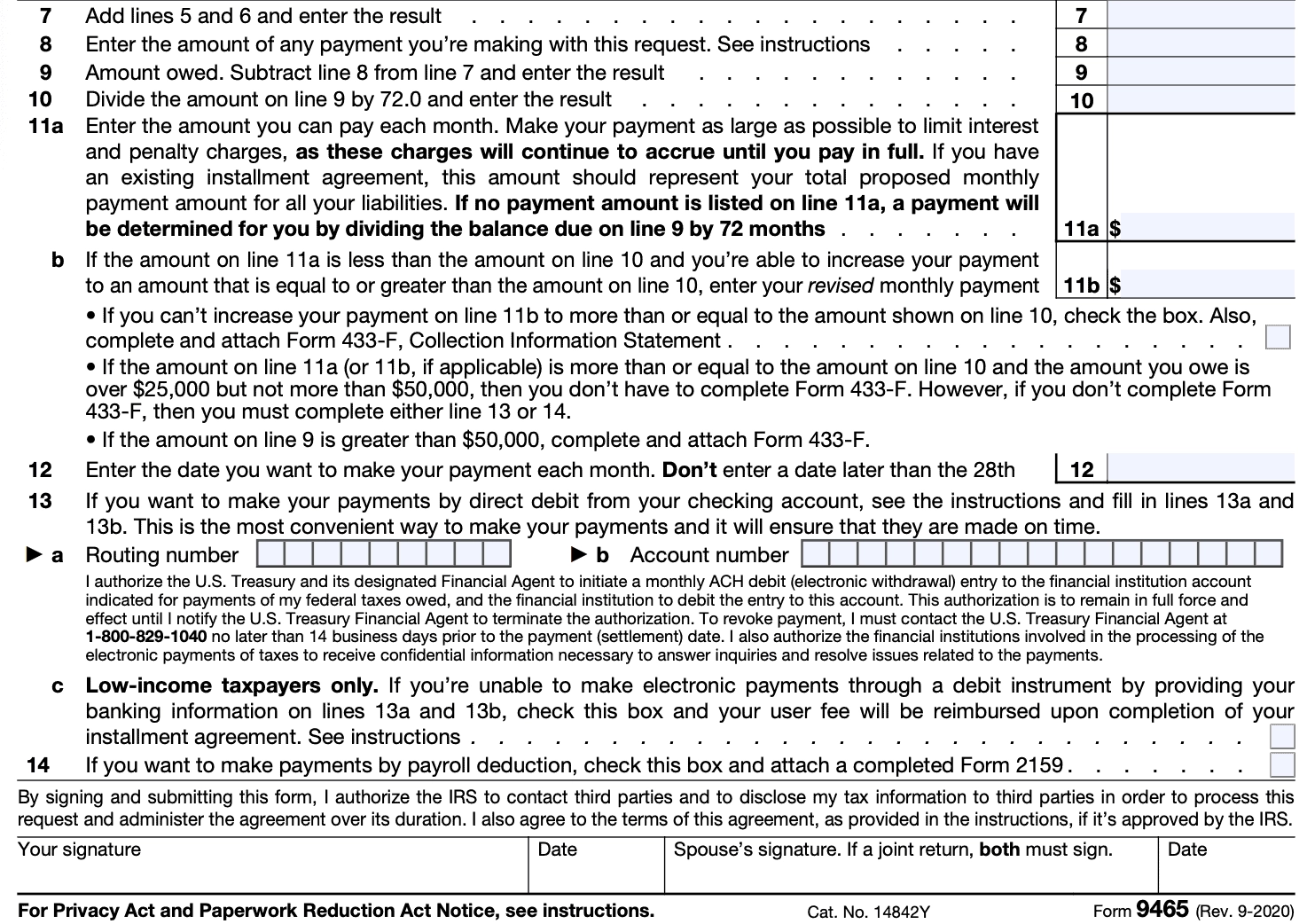 IRS Form 9465 Instructions Your Installment Agreement Request