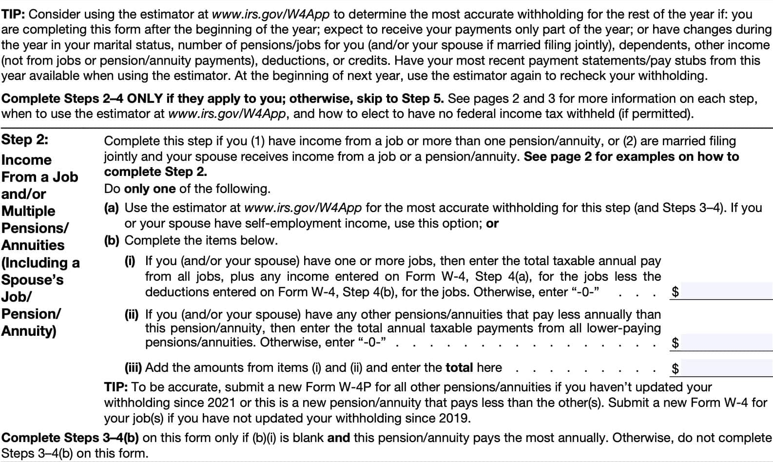 IRS Form W 4P Instructions Pension amp Annuity Tax Withholding
