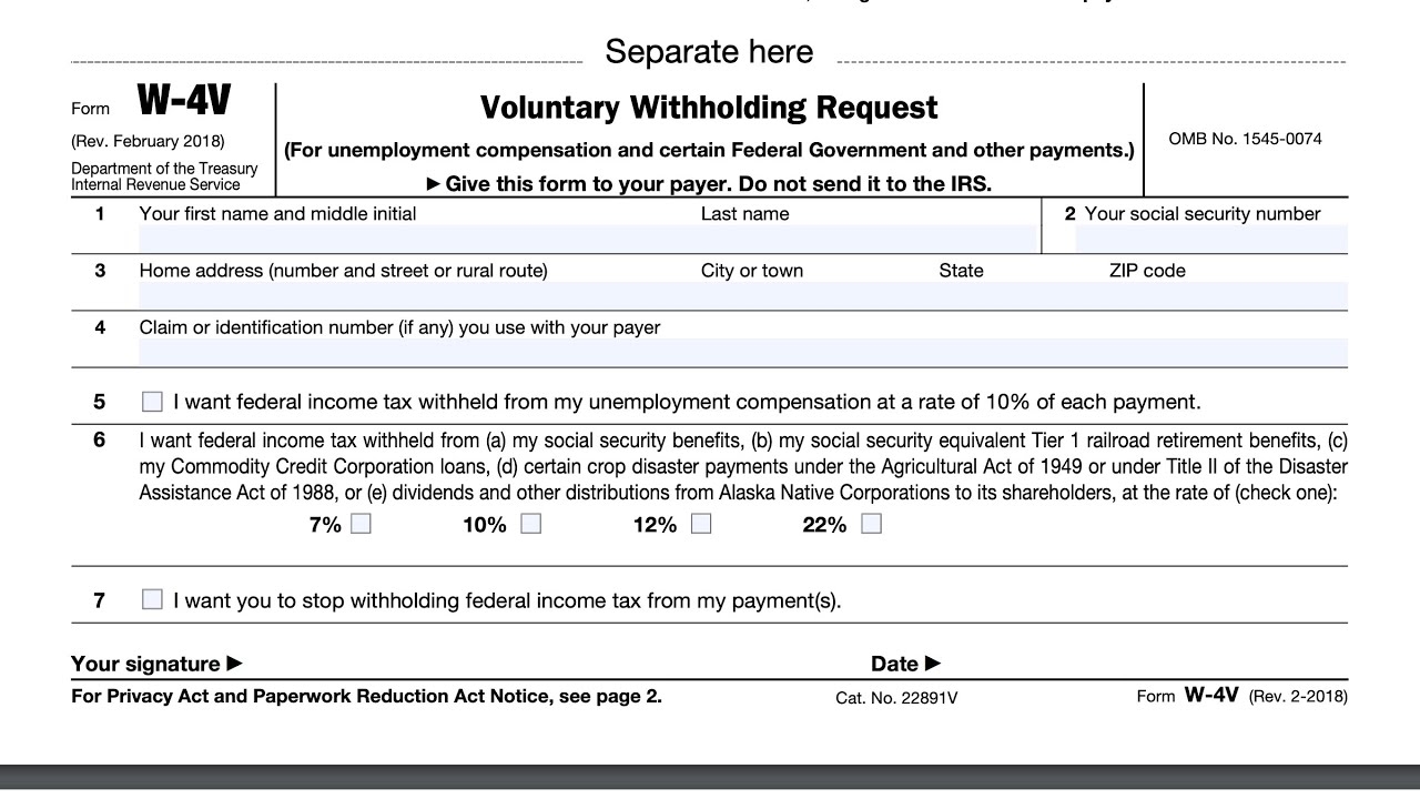IRS Form W 4V Walkthrough Voluntary Withholding Request 