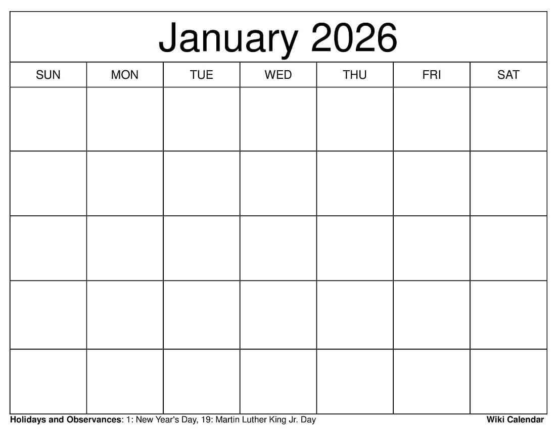 Printable Blank Calendar For 2026