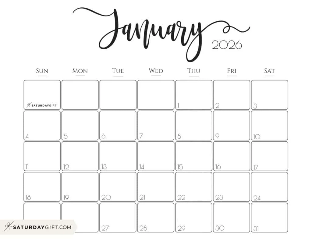 Printable Calendar January 2026 Free