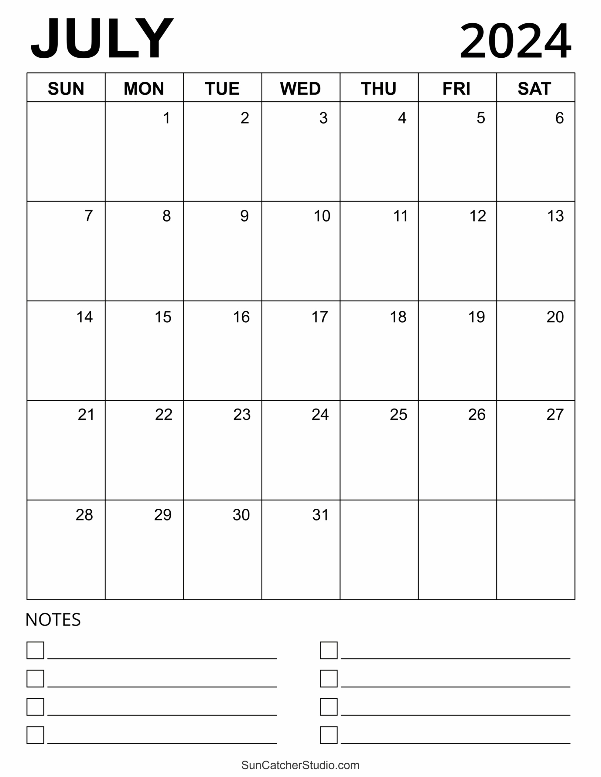 Free Printable July Calendar