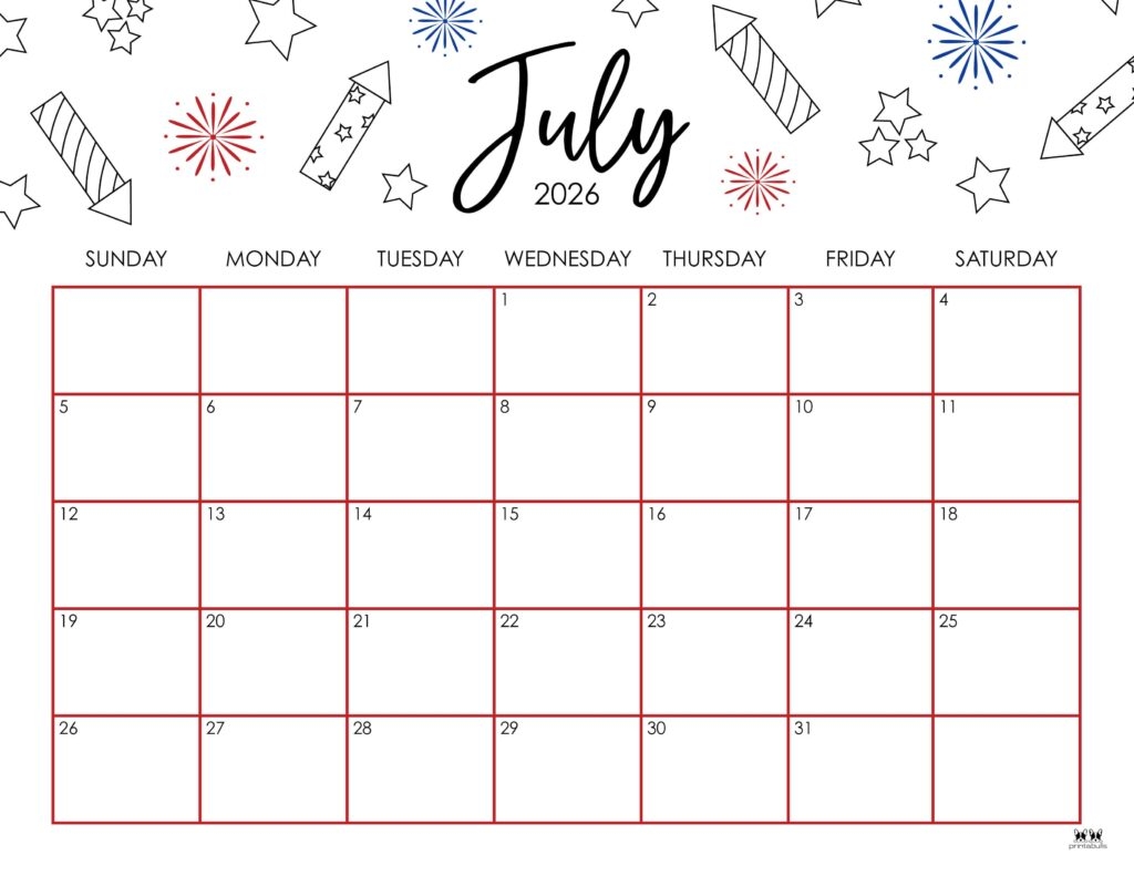 Blank July 2026 Calendar Free Printable