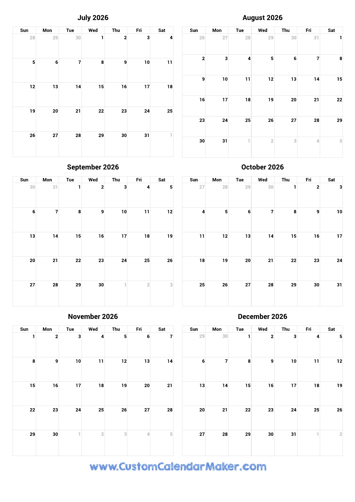 December Schedule 2026 Printable Calendar